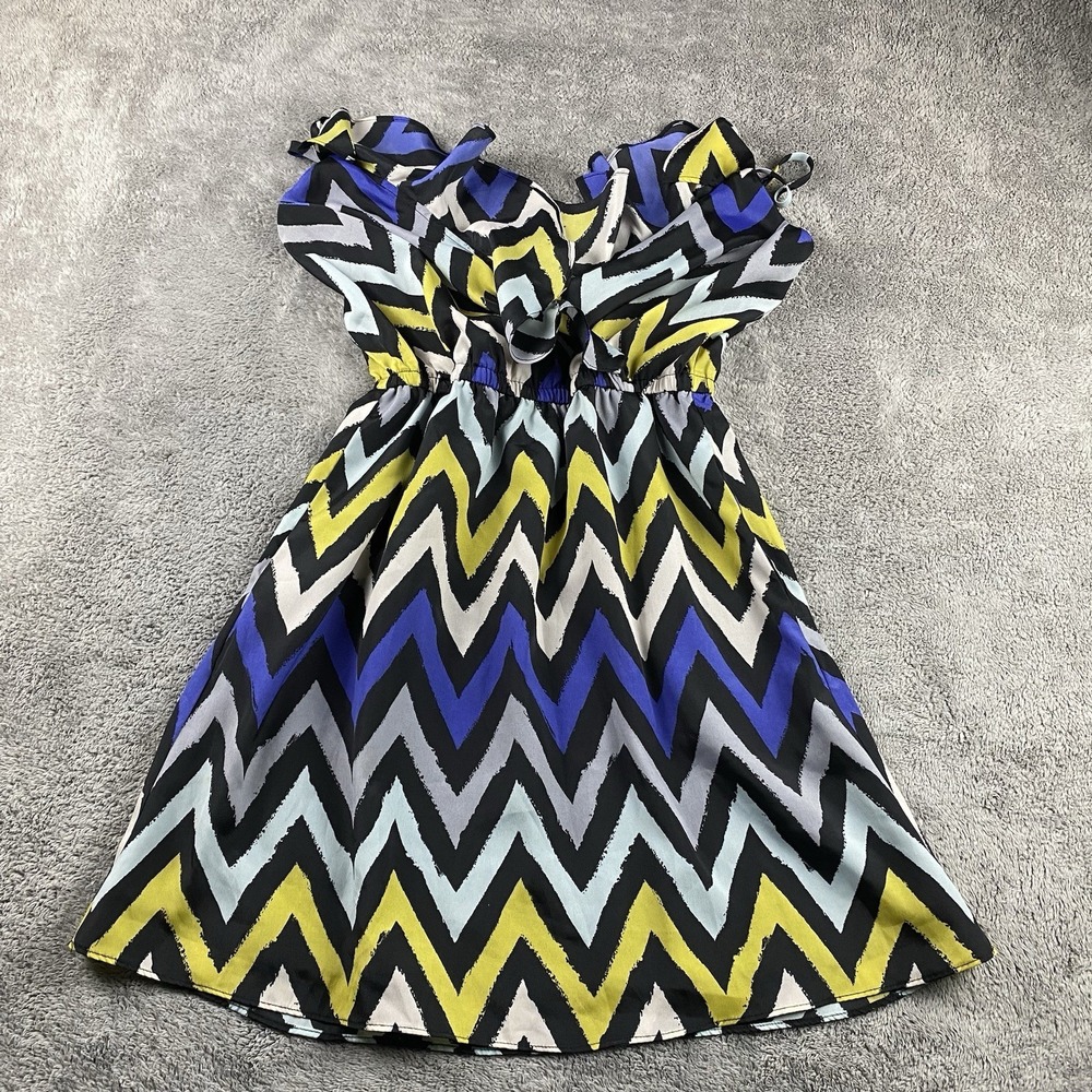 BCBGeneration Chevron Print Mini Dress Womens XXS Yellow Blue‎